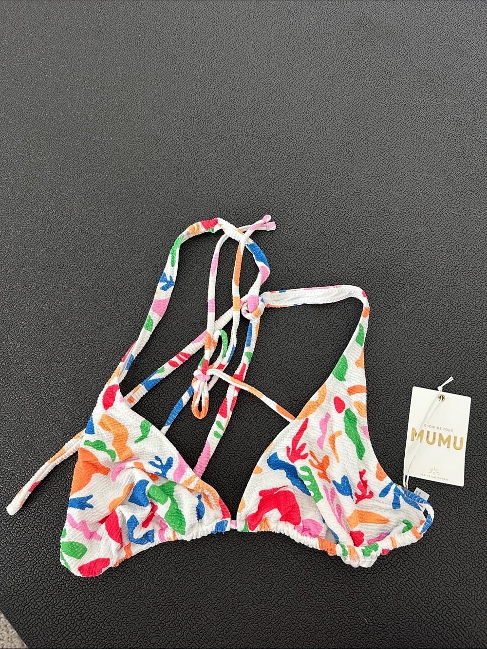Show Me Your Mumu Multicolor Abstract Print Triangle Bikini Top - White Base